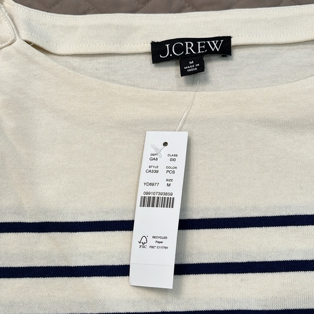J. Crew Cropped Boatneck T-shirt with Buttons in Mariner Cotton/NWT/M - Picture 6 of 13